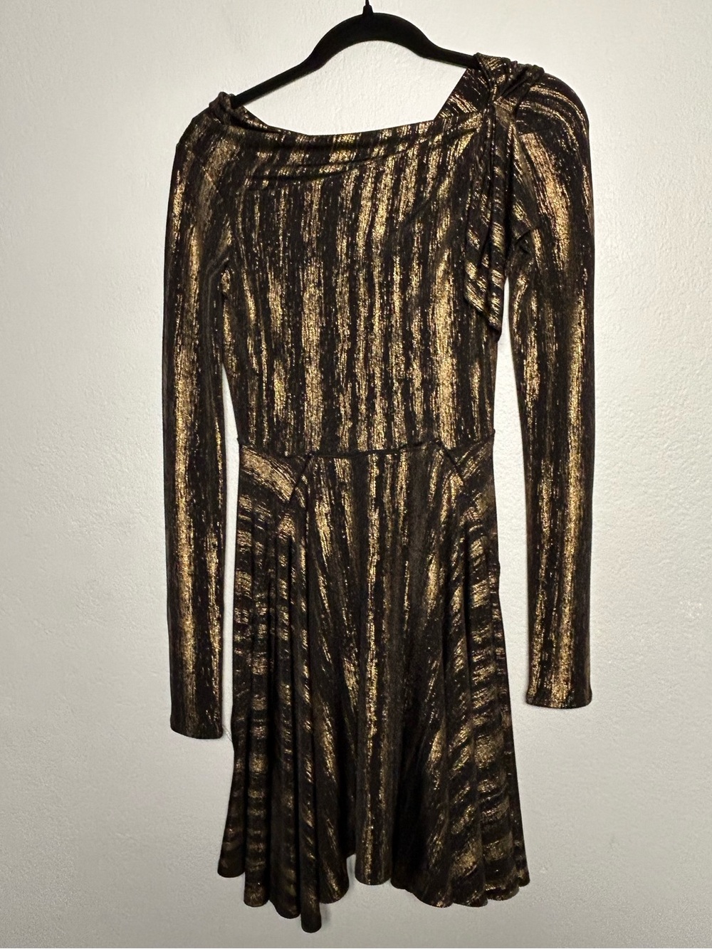 Z Spoke by Zac Posen Black and Gold Metallic Long-Sleeve Fit & Flare Dress